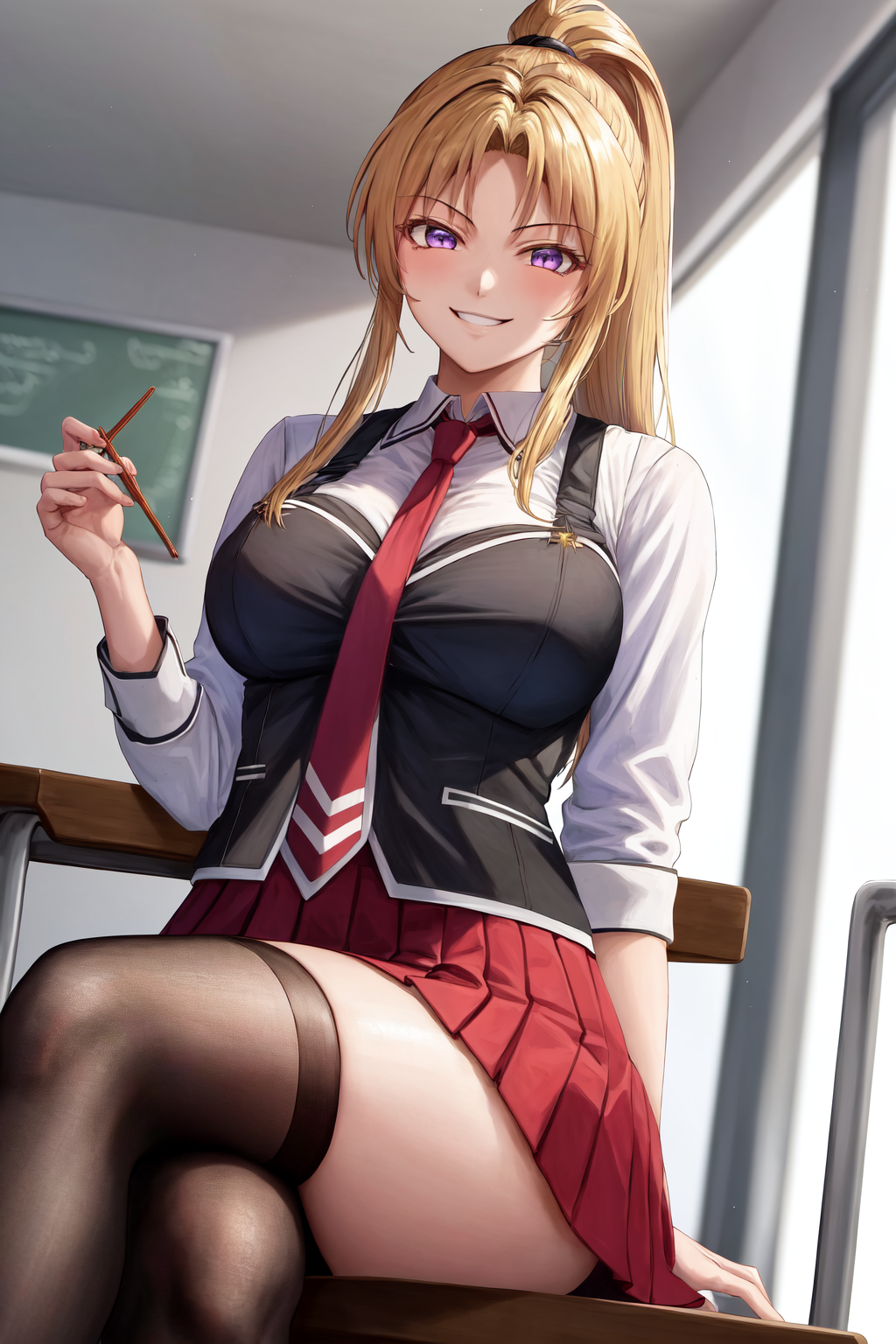 07622-3124302683-masterpiece, best quality, highres, 1girl kaori saeki parted bangs, school uniform spaghetti strap black vest red necktie red sk.png